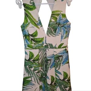 Green and Blue Tropical Leaf One Piece with Sleeveless Design
